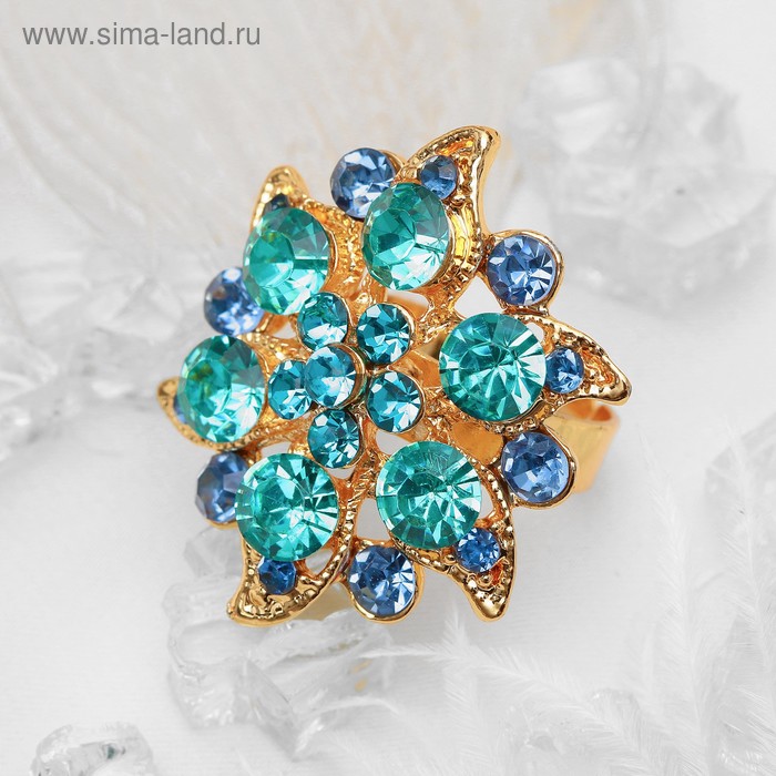 Кольцо "Цветок" райский, цвет голубой в золоте, безразмерное - Фото 1