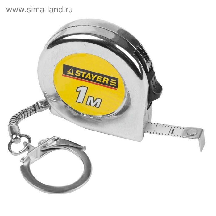 Рулетка-брелок "STAYER" STANDARD MINI, цвет хромовый, 1 м х 6 мм - Фото 1