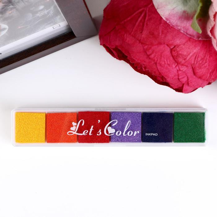 Штемпельная подушка "Цветная" (1 подушка -6 цветов), 2,2х1,5х13,3 см - Фото 1