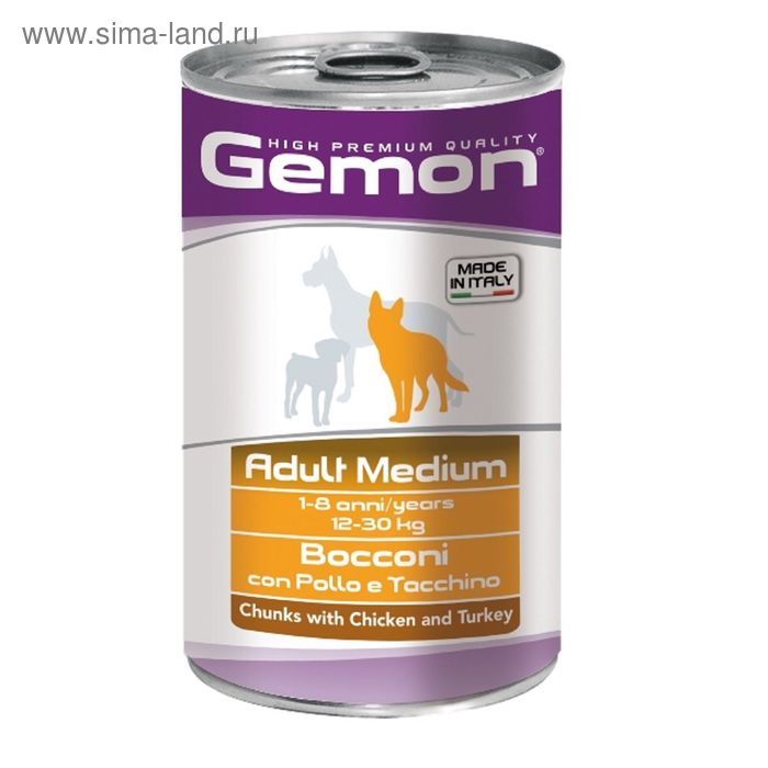 Влажный корм Gemon Dog Medium для собак средних пород, курицы с индейкой, ж/б, 1250 г - Фото 1