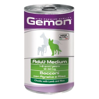 Влажный корм Gemon Dog Medium для собак средних пород, ягненок с рисом, ж/б, 1250 г