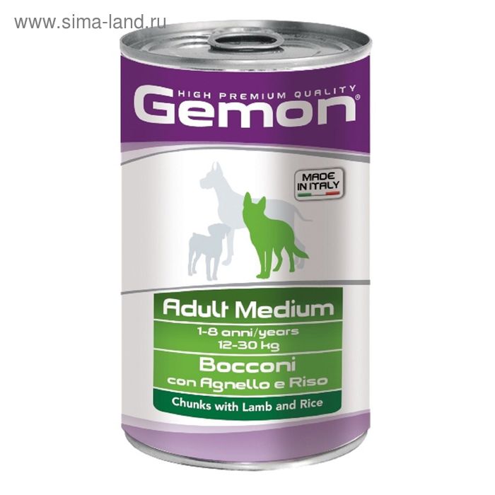 Влажный корм Gemon Dog Medium для собак средних пород, ягненок с рисом, ж/б, 1250 г - Фото 1
