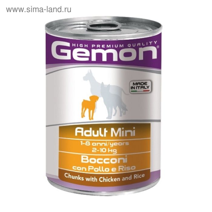 Влажный корм Gemon Dog Mini  для собак мелких пород, кусочки курицы с рисом, ж/б, 415 г - Фото 1