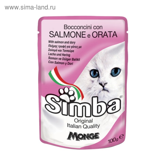 Влажный корм Simba Cat Pouch для кошек, лосось с камбалой, пауч, 100 г - Фото 1