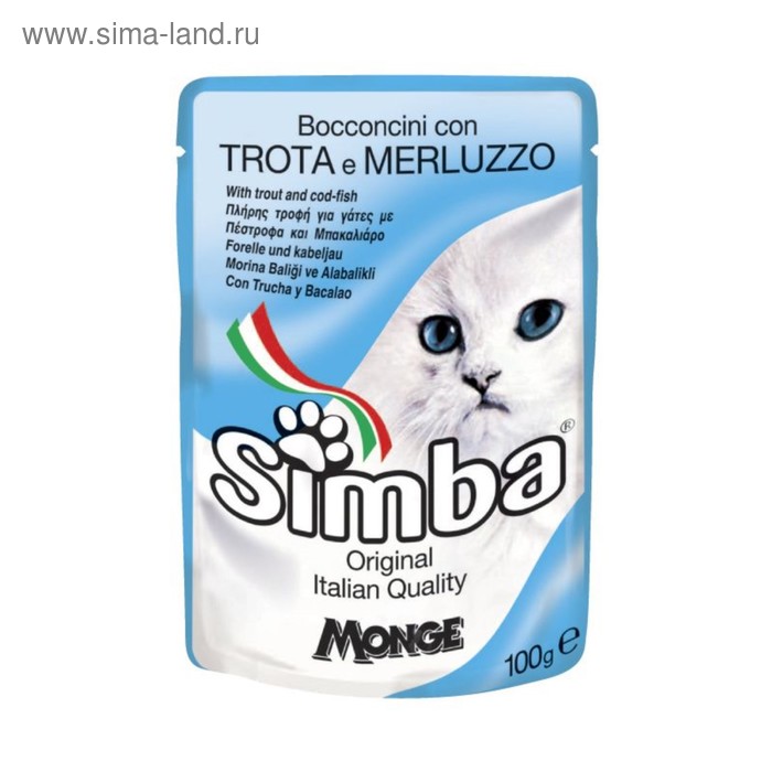 Влажный корм Simba Cat Pouch для кошек, форель с треской, пауч, 100 г - Фото 1