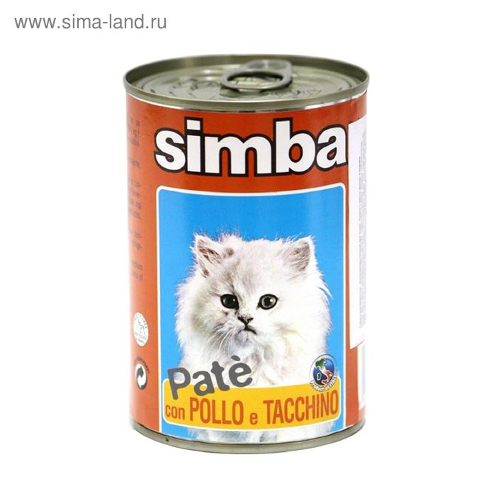 Влажный корм Simba Cat  для кошек, паштет курица с индейкой, ж/б, 400 г - Фото 1