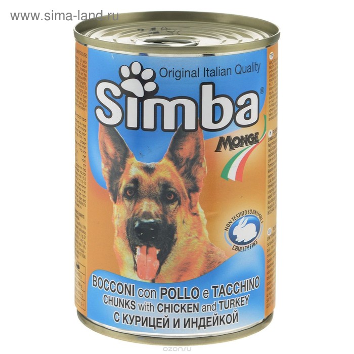 Влажный корм Simba Dog для собак, кусочки курицы с индейкой, ж/б, 1230 г - Фото 1