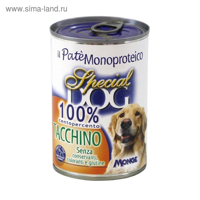 Влажный корм Special Dog для собак, паштет из 100% мяса индейки, ж/б, 400 г - Фото 1