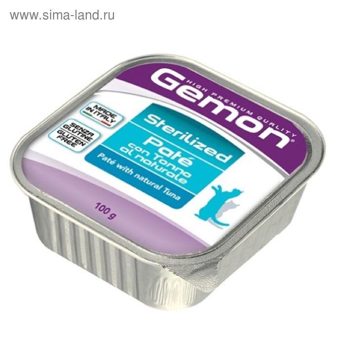 Влажный корм Gemon Cat Sterilized для стерилизованных кошек, паштет тунец, 100 г - Фото 1