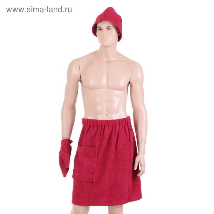 Банный комплект мужской (килт+колпак+рукавица), цвет Бордовый - Фото 1