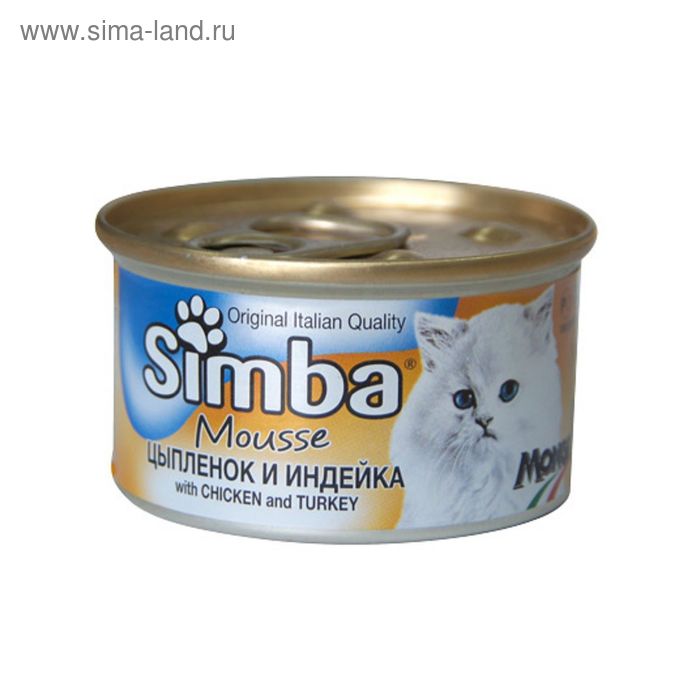 Влажный корм Simba Cat Mousse для кошек, мусс цыпленок/индейка, ж/б, 85 г - Фото 1