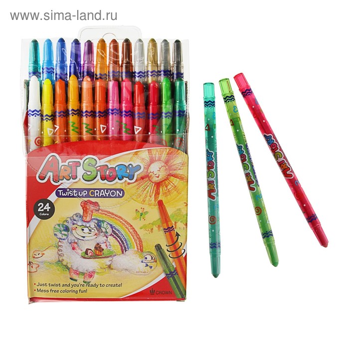 Мелки восковые 24 Crown, Art, Story, выкручивающийся стержень - Фото 1