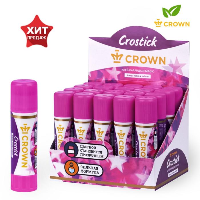 Клей-карандаш, Crown Magic PVP, с цветным индикатором, 8 г