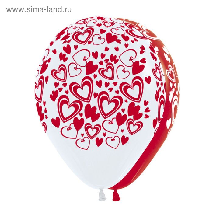 Шар латексный 12" "Кокетливые сердечки", пастель, набор 12 шт., цвет белый, красный - Фото 1