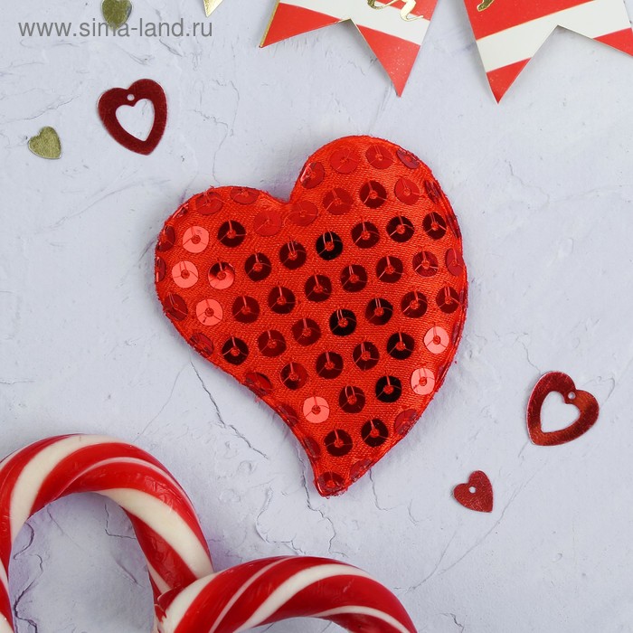 Мягкая игрушка-магнит «Сердце в пайетках», цвет красный - Фото 1