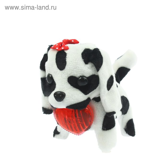 Интерактивная мягкая игрушка "Пёсик пятнистый" с бантиком, светится сердце и пищит, цвета МИКС