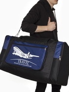 Сумка дорожная на молнии, 3 наружных кармана, длинный ремень, чёрная, синяя - Фото 8