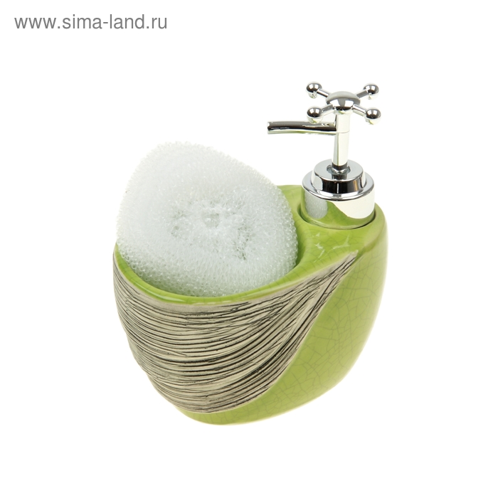 Дозатор для моющего средства с подставкой для губки Доляна «Африка. Листок», 375 мл - Фото 1