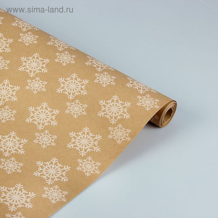 Бумага упаковочная  крафт "Снежинки" 0,7 x 10 м - Фото 1