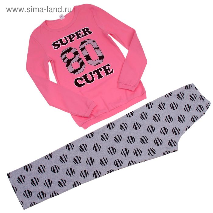 Комплект для девочки (фуфайка, брюки) "80 cute", рост 134-140 см (36), цвет розовый/серый (арт. Р257833_Д) - Фото 1