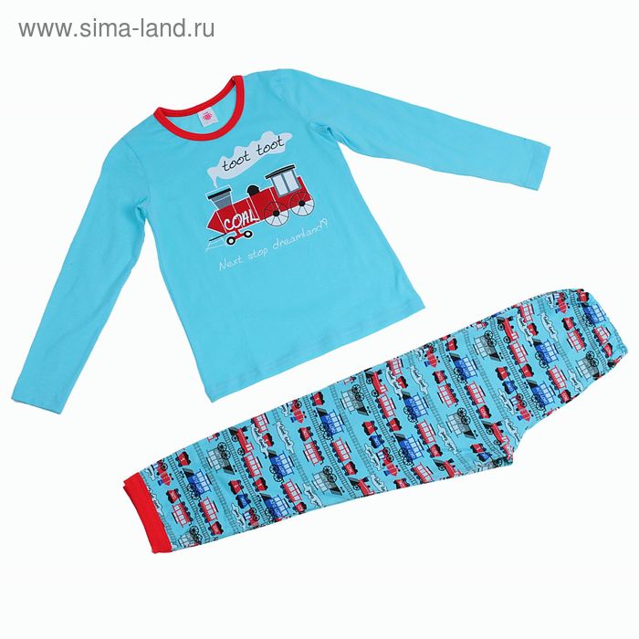 Пижама для мальчика "Паровозик", рост 110-116 см (30), цвет бирюзовый (арт. Р207855_Д) - Фото 1