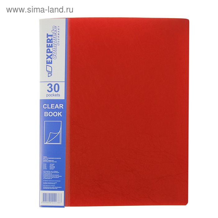 Папка с 30 прозрачными вкладышами А4, 550мкм EC Premier, торцевой карман, текстура ID, красная - Фото 1