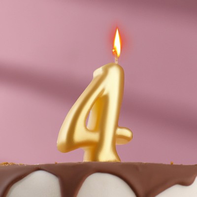 Свеча для торта цифра "Овал" золотая "4", большая, 5,5 см