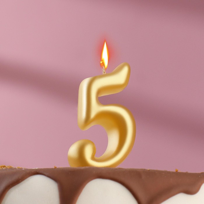 Свеча для торта цифра "Овал" золотая "5", большая, 5,5 см - Фото 1