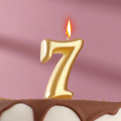 Свеча для торта цифра "Овал" золотая "7", большая, 5,5 см