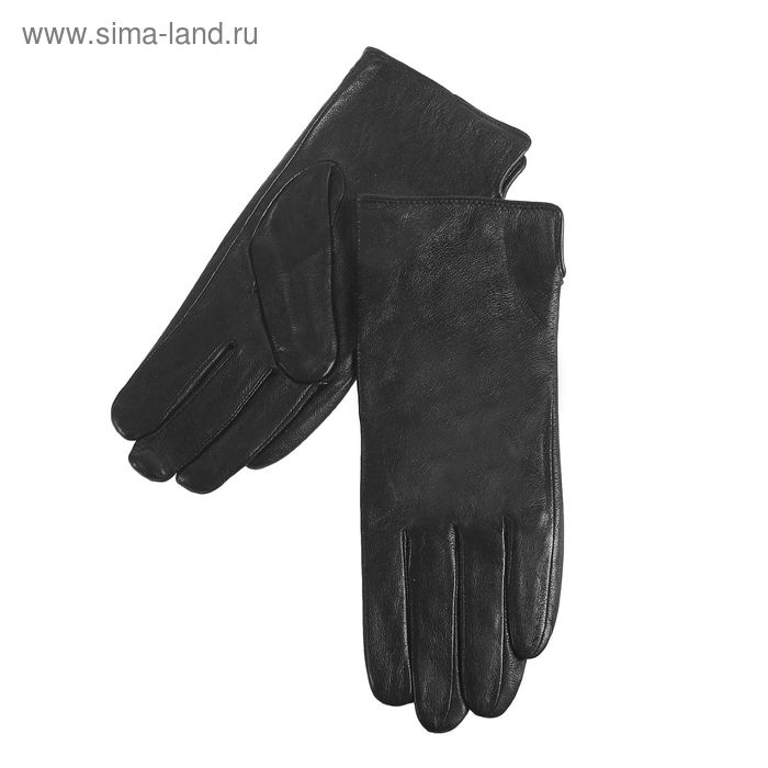 Перчатки женские, комбинированные, матовые, размер 7,5, чёрные - Фото 1