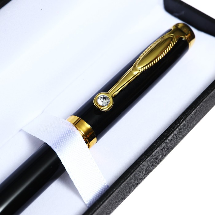 Ручка шариковая, подарочная, в кожзам футляре, поворотная, "Файт", чёрный с золотом - Фото 1