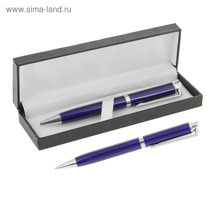 Ручка подарочная, шариковая "Эспрессо" в кожзам футляре, поворотная, синяя, с серебром - Фото 1