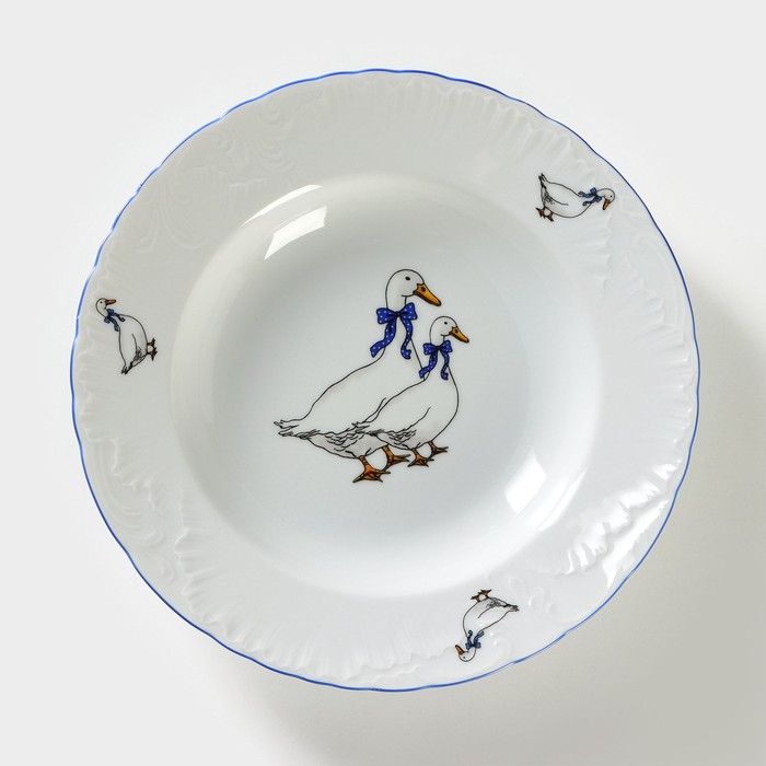 Тарелка глубокая «Рококо. Гуси», 250 мл, d=22.5 см, белая, фарфор - Фото 1