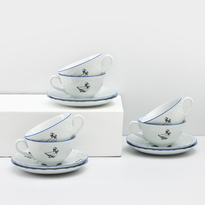 Чайный сервиз на 6 персон «Рококо. Гуси», 12 предметов: чашка 220 мл, блюдце d=15,5 см - фото 1909756356