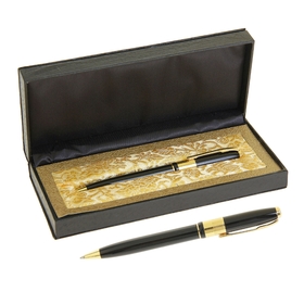 Ручка подарочная, шариковая "Босс" в кожзам футляре, поворотная, чёрная с золотом