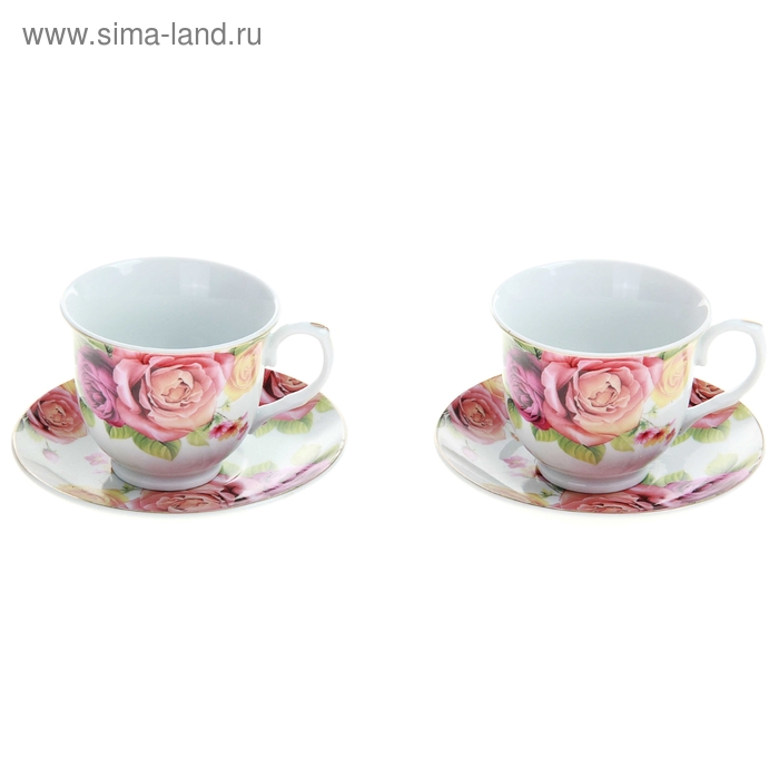 Сервиз чайный "Мираж цветов", 4 предмета: 2 чашки 250 мл, 2 блюдца - Фото 1