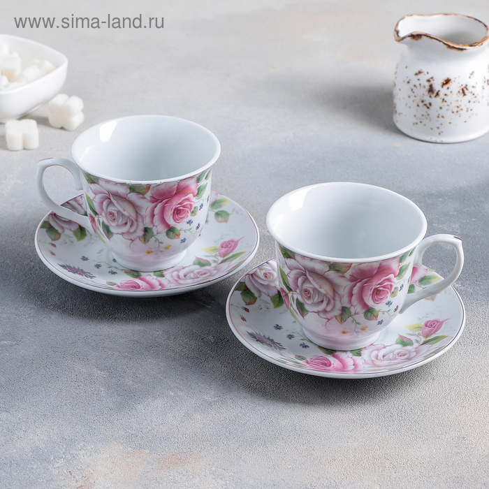 Набор чайный Доляна «Томная роза», на 2 персоны, чашка 230 мл, блюдца - Фото 1