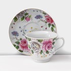 Сервиз керамический чайный на металлической подставке Доляна «Томная роза», 13 предметов: 6 чашек 230 мл, 6 блюдец d=14,2 см, чайник 1 л, цвет белый - фото 4178516