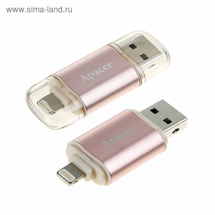 Флешка OTG Apacer AH190, 16 Гб, USB3.1, USB/Lightning, чт до 140 Мб/с,зап до 40 Мб/с,розовая - Фото 1