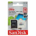 Карта памяти SanDisk microSD, 16 Гб, SDHC, UHS-I, до 48 Мб/с, класс 10, с адаптером SD - Фото 2