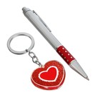набор подарочный 2в1 в блистере (ручка+брелок сердце в сердечке блестки) красный 16*9 - Фото 2