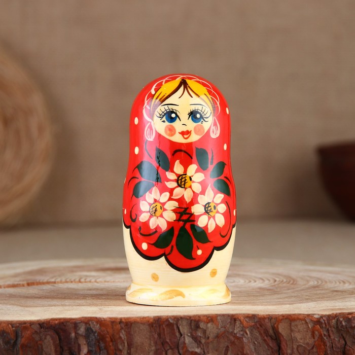 Матрёшка «Цветочек», красный платок, 5 кукольная,11 см - фото 1911218875