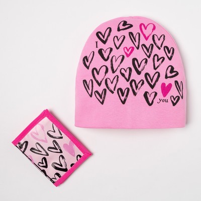 Детский набор Collorista "Сердечки" шапка р-р 54, 100% хб, кошелек 9,5*12 см текстиль