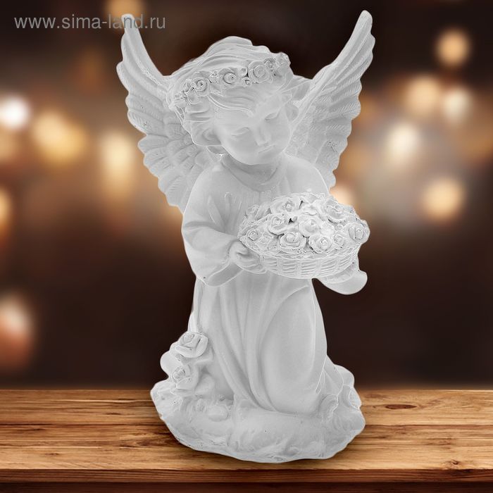 Фигура "Ангел с чашей цветов" белый 18х19х31см - Фото 1
