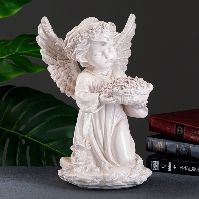 Фигура "Ангел с чашей цветов" состаренный 18х19х31см - Фото 1