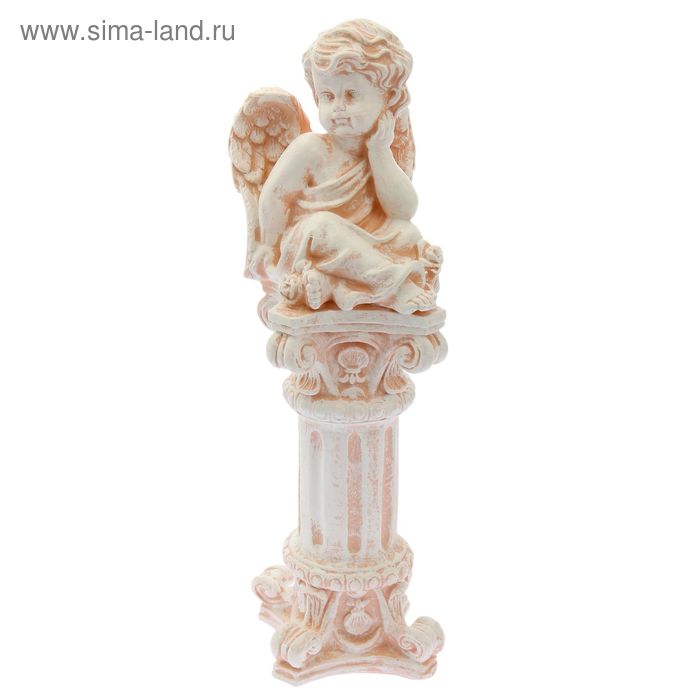Фигура "Ангел сидя на колонне" бежевый 26х14х51см - Фото 1