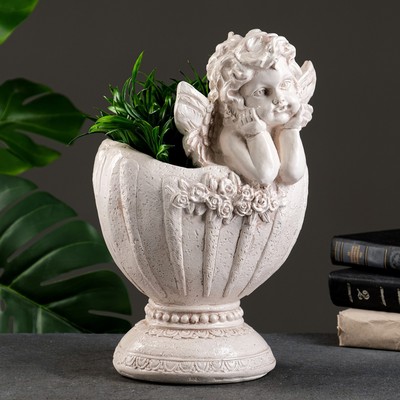 Декоративное кашпо для цветов «Ангел в вазе», 1.2 л, 20×35×23 см, гипс, белое