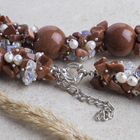 Набор 3 предмета: серьги, бусы, браслет, крошка через шар №16 "Авантюрин коричневый" - Фото 2