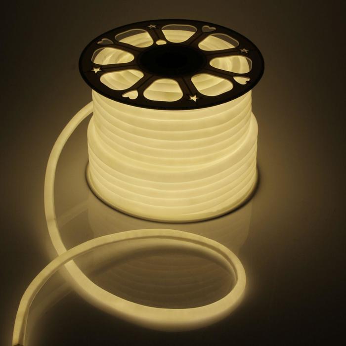 Гибкий неон Luazon Lighting 16 мм круглый, IP65, 50 м, SMD2835, 120 LED/м, 220 В, свечение тёплое белое - фото 1896552247
