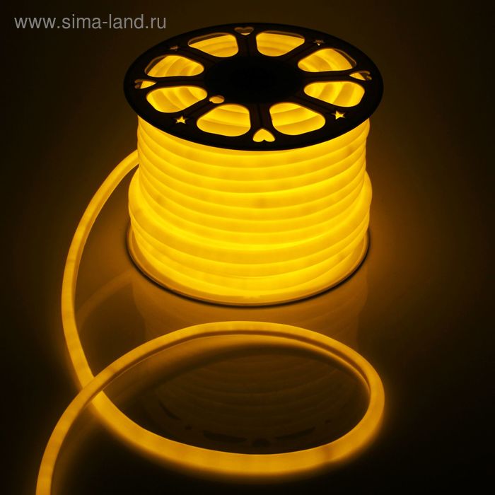 Гибкий неон Luazon Lighting 16 мм круглый, IP65, 50 м, SMD2835, 120 LED/м, 220 В, свечение жёлтое - Фото 1